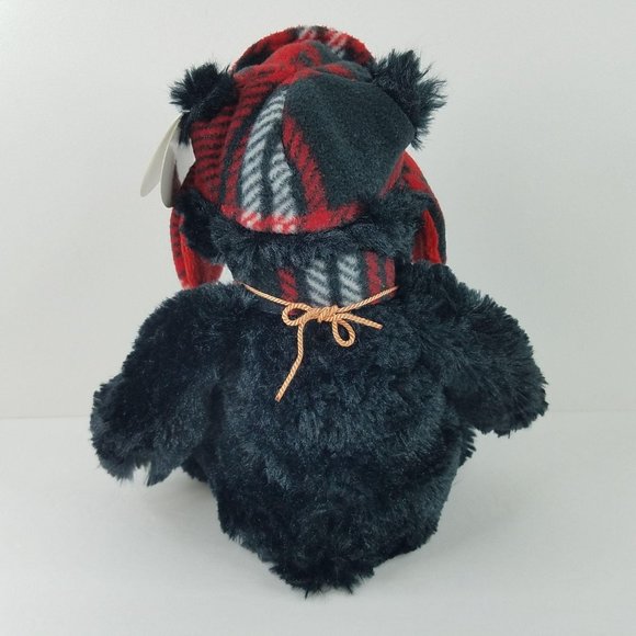 Black Bear Plush Red Plaid Trapper Hat Wishpets Rusty Winter Ear Flaps 2010 - Picture 4 of 9